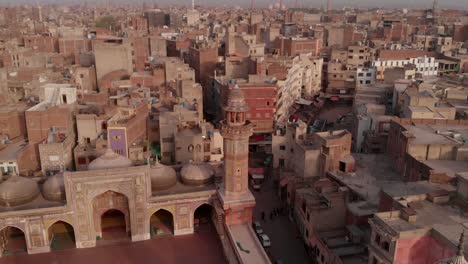 Aerial-Dolly-Forward-Towards-Wazir-Khan-Mosque-Minaret-In-Lahore