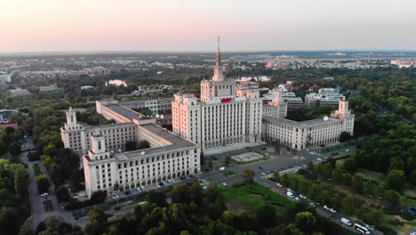 Free-Press-House-aerial-view,-Bucharest-Romania