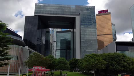 Slow-pan-panorama-of-HKSAR-Government-Headquarter-buildings-in-Hong-Kong