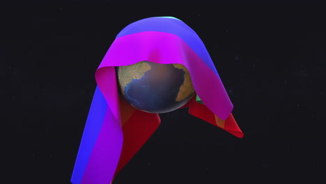 Ein-4K-Motion-Graphic-Video-Einer-Pride-Flagge,-Die-Eine-Rotierende-Erde-Im-Weltraum-Bedeckt