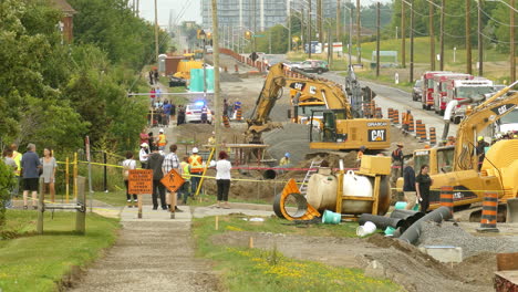 Rescue-of-road-construction-workers,-accident-during-road-construction-works,-rescue-operation