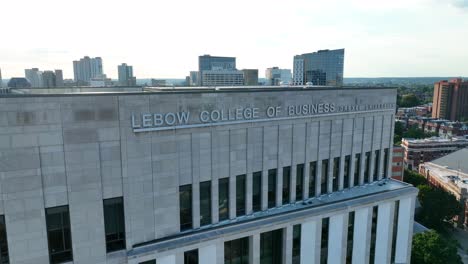 Aerial-rising-shot-of-Lebow-College-of-Business-on-Drexel-University
