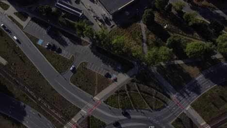 A-drone-shot-of-a-roundabout-in-Lodz,-Poland