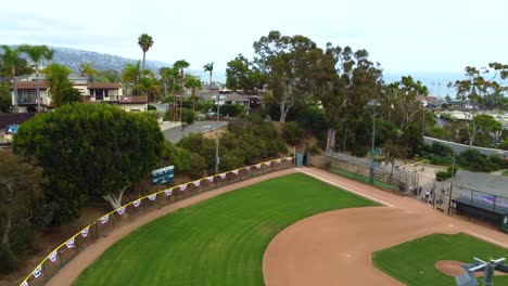 Aerial-View-of-Riddle-Baseball-Field-and-Children's-Playground,-Laguna-Heights,-Top-of-The-World-Park,-Laguna-Beach-CA-USA