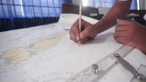 Student-study-Navigation-ship-chart-for-building-a-sailing-route