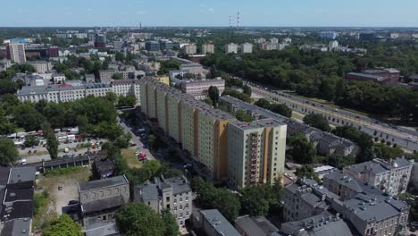 A-drone-shot-of-an-apartment-block-in-Lodz,-Poland