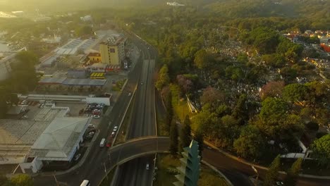 Espectacular-Vista-Aerea-Con-Drone,-De-La-Rotonda-De-Araucarias-De-Xalapa,-Veracruz,-Mexico