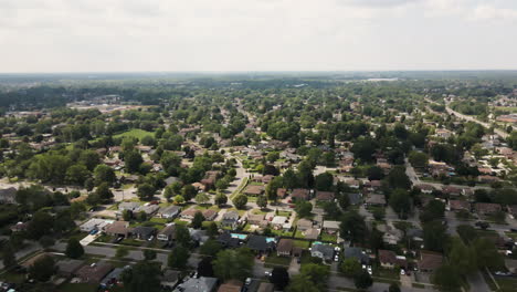 Aerial-flyover-beautiful-rural-suburb-city-in-Canada-during-sunny-day-in-summertime