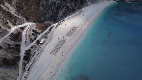 Aerial-view-of-Myrtos-beach,-Kefalonia-or-Cephalonia-in-Greece