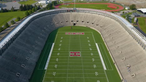 Aerial-Pullback-Reveals-Harvard-Stadium,-Home-of-the-Harvard-University-Football-Team