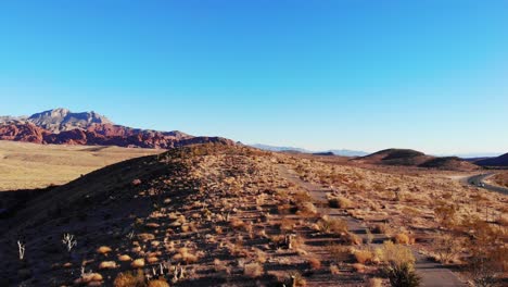 Aerial-view-of-Small-hiking-trail-approaching-Red-Rock-Canyon