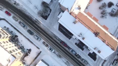 Top-down-aerial-shot-of-Orebro-city-in-Sweden