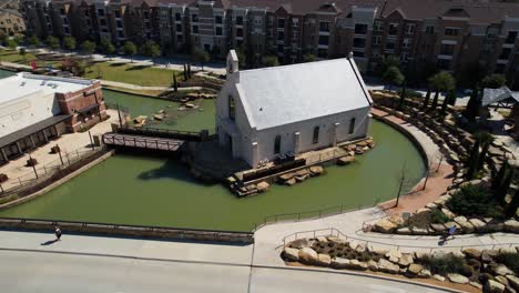 Aerial-footage-of-the-Riverwalk-Chapel-in-Flowermound-Texas