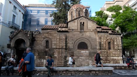 Day-time-shot-of-Church-of-the-assumption-of-the-virgin-mary,-The-Church-of-Panagia-Kapnikarea-or-just-Kapnikarea-is-a-Greek-Orthodox-church-and-one-of-the-oldest-churches-in-Athens