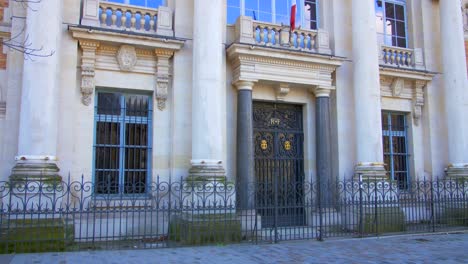 Video-of-the-main-entrance-of-a-historic-tapestry-factory-Gobelins-Manufactory-built-for-carrying-dyeing-business-in-Paris,-France