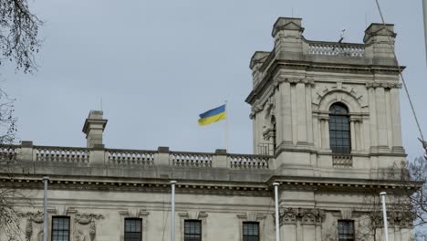 Ukrainian-Flag-Flying-Above-Foreign-and-Commonwealth-Office-Association-Building-In-Whitehall-On-17-March-2022