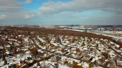 Winter-aerial-drone-view-over-Oakville,-Ontario-in-the-Greater-Toronto-Area-