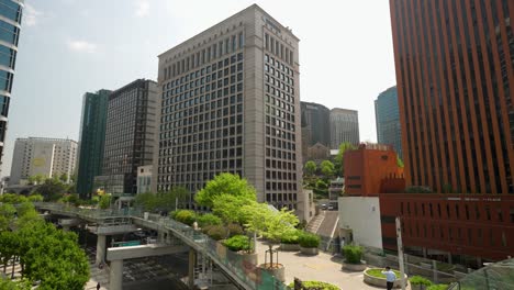 Seoul-city-Seoullo-7017-Skygarden-with-high-rise-skyscrapers---static-view