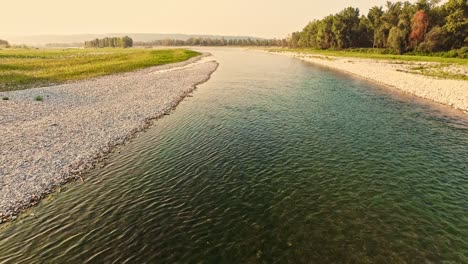Aerial-drone-view-by-the-river-Piave-in-Italy,-quiet-peace-of-mind