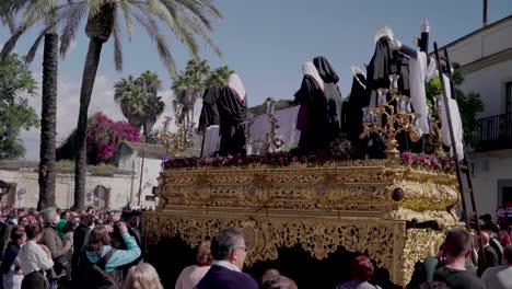 Ornate-golden-religious-float-carried-for-Easter-Semana-Santa-processions,-Spain