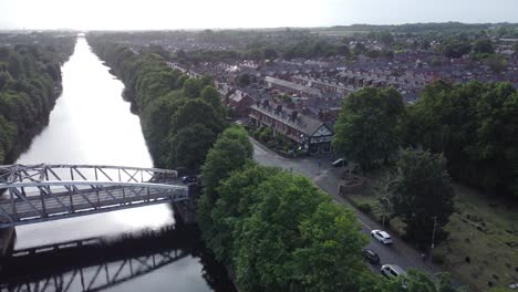 Aerial-view-Manchester-ship-canal-swing-bridge-Warrington-England