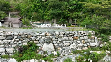 Aerial-fly-drone-view-of-hot-spring-Cocalmayo,-Santa-Teresa,-Peru,-Andes,-South-America