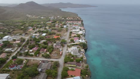 Aerial-shot-of-the-small-town-in-Curacao