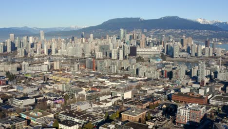 Downtown-Vancouver-Skyline-From-Mount-Pleasant-Residential-Area-In-Vancouver,-BC,-Canada