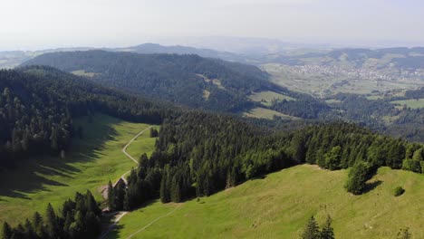 Hiking-trails-on-slope-of-Wildspitz-mountain-in-Switzerland,-aerial-view