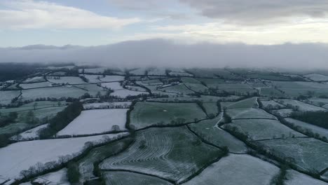 Aerial-of-cold-wintry-white-and-green-fields