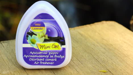 Fresh-mini-gel-lavender-by-waterfall,-fresh-smelling-advert