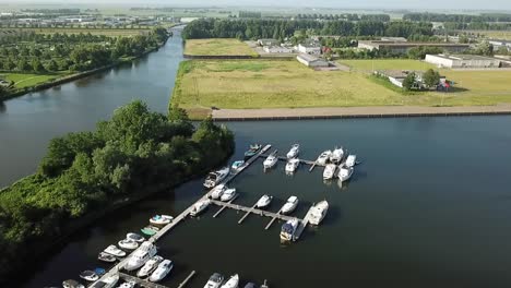 Drone-view-of-the-marina-in-Dronten,-Flevoland,-The-Netherlands