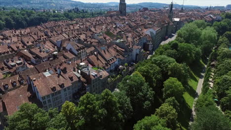 Aerial-view-with-the-drone-of-the-ancient-city-Bern-in-Switzerland