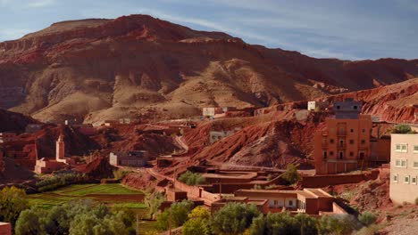 Panning-shot-of-city-in-Gorges-Dades-valley-in-Morocco