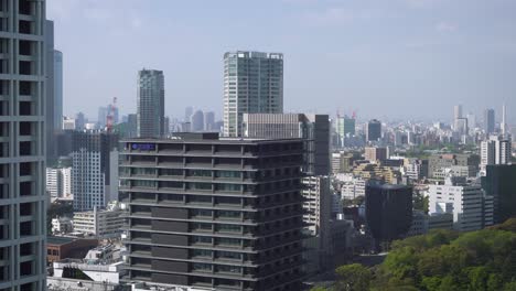 Blick-Auf-Die-Innenstadt-Von-Tokio-Mit-Grünem-Park-Und-Vielen-Wolkenkratzern,-Japan
