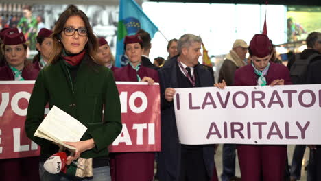 Tv-reporter-waiting-at-Air-Italy-manifestation.-Milan