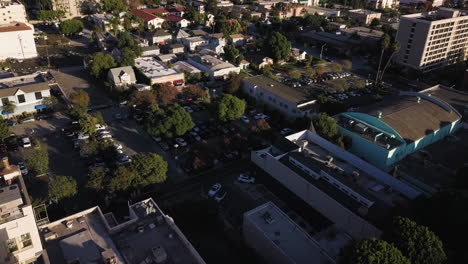 aerial-shot-of-the-Whittier-revealing-Bank-of-America-Building,-California