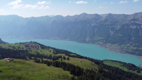 Atemberaubende-Aussicht-Auf-Den-Kristallklaren,-Türkisgrünen-Schweizer-Brienzersee,-Sonnige-Landschaft
