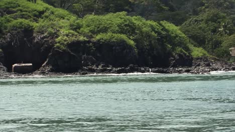 Sailboat-in-Taiohae-bay,-Nuku-Hiva,-Marquesas-Islands,-French-Polynesia