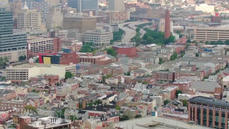 Majestic-skyline-of-Baltimore,-Maryland-on-a-foggy-morning