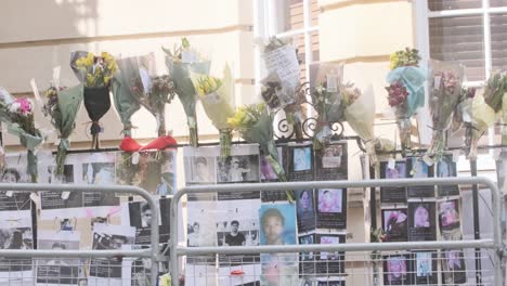 Memorials-behind-barricades-at-Myanmar-embassy-London