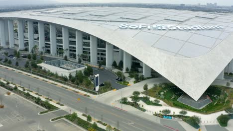 Aerial-4K-footage-of-empty-SoFi-Stadium-in-Inglewood-during-COVID-19-pandemic-in-Los-Angeles,-California,-USA