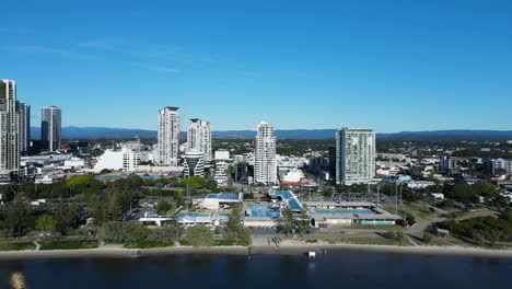 Revealing-aerial-view-of-the-Gold-Coast-suburb-Southport-looking-from-the-Broadwater-showing-the-high-rise-apartment-buildings-and-Aquatic-Centre