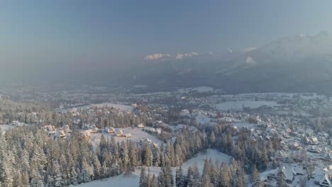Panorama-Of-The-Forest-And-Town-Of-Zakopane-Capped-With-Snow-In-Poland