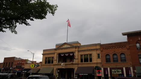 The-United-States-of-America-flag-flying-over-restaurants-in-Prescott-Arizona