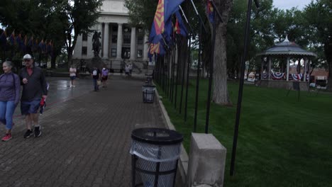 Tilting-view-of-the-courthouse-with-Arizona-Flags