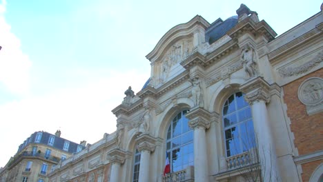 Main-Entrance---The-French-Historical-Landmark-Of-Gobelins-Manufactory-In-Paris-France---tilt-up-shot