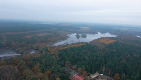 Aerial-View-Thulsfelder-Talsperre-During-Autumn-On-A-Misty-Morning