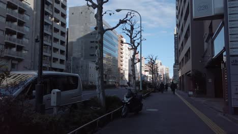 Gehen-Auf-Dem-Bürgersteig-Im-Geschäftsviertel-Von-Tokio