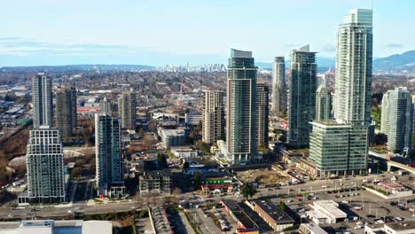 Modern-Skyscrapers-And-Infrastructure-In-Brentwood-Town-in-Burnaby-Canada---aerial-shot